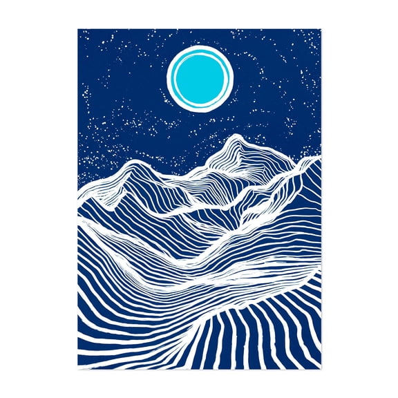 Abstract Mountain Landscape 04 - Photography Abstract Mountain Line Art Night Sky Space Stars Moon Unframed Wall Art Print 24 x 32 inches