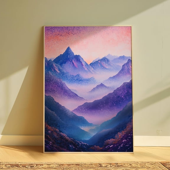 Abstract Mountain Landscape Blue Wall Art, Unframed Paper Print Size 8x12