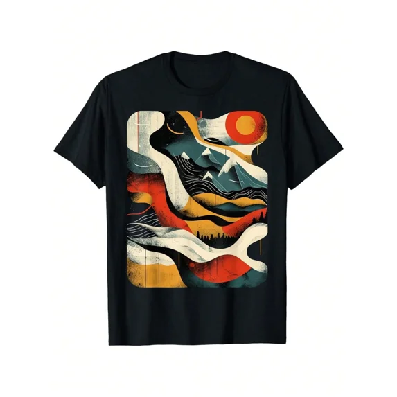 Abstract Mountain Landscape Graphic T-Shirt Retro Nature Art Men's Unisex Short Sleeve Tee
