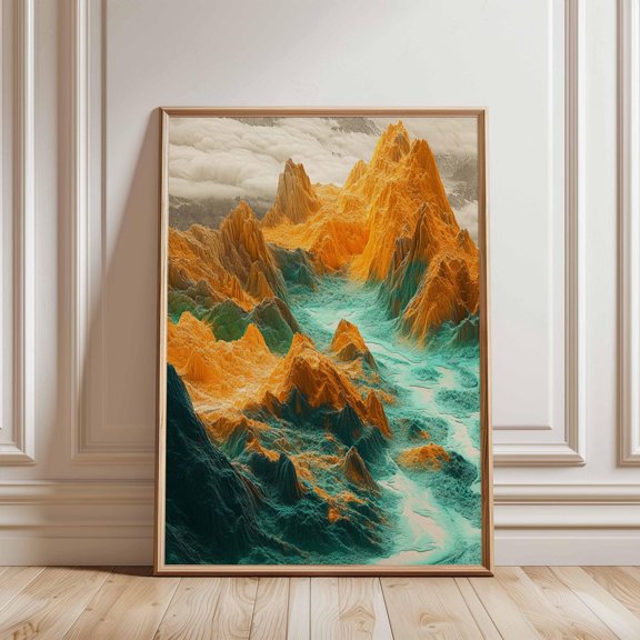 Abstract Mountain Landscape Poster Orange Teal Nature Wall Art Vertical Modern Print For L