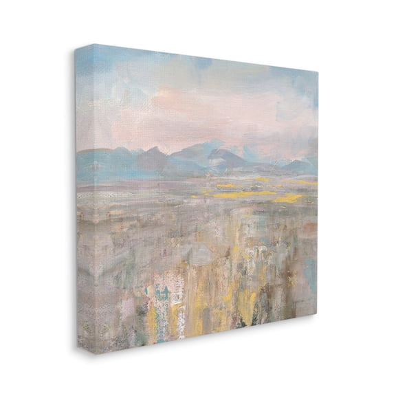 Abstract Mountain Landscape Soft Blue Brown Pink Abstract Gallery-Wrapped Canvas Print Wall Art, 17x17