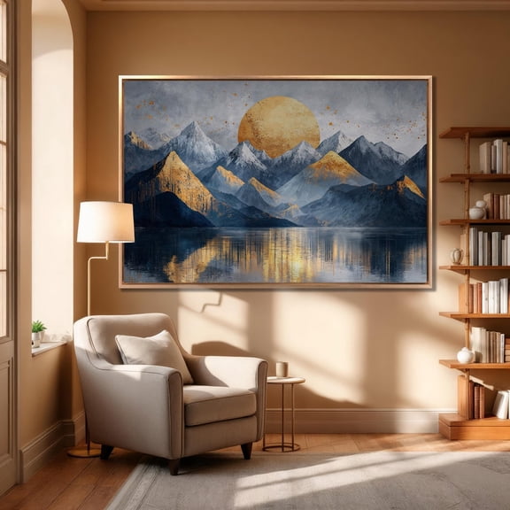 Abstract Mountain Landscape Wall Art Golden Sun Over Mountains Poster Nature Wall Decor Scenery Poster Ready To Hang, Unframed Canvas Size 24x36