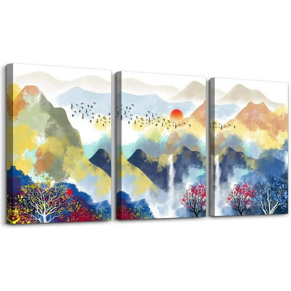 Abstract Mountain Landscape Watercolor painting Canvas Wall Art for bedroom living room Wall Decor for Living Room bathroom Decorations modern scenery Canvas Prints Home Decoration Poster Artwork