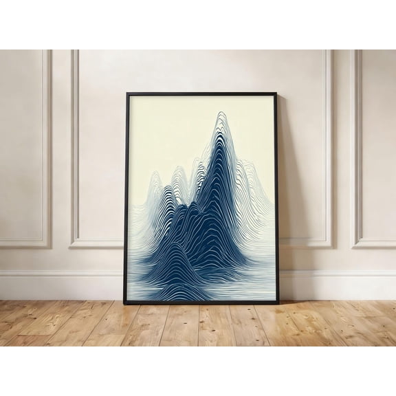 Abstract Mountain Line Art Minimalist Japanese Landscape Wall Decor, Unframed Paper Print