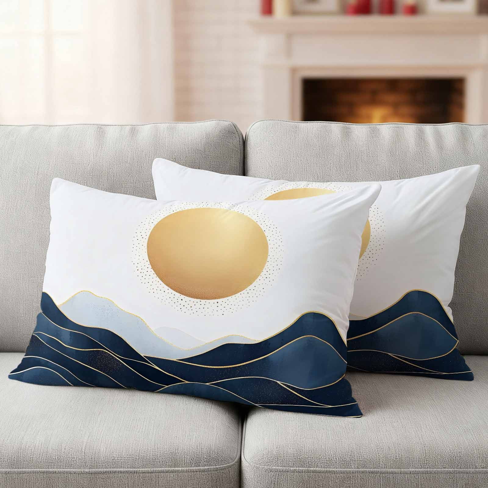 Abstract Mountain Navy Blue Stripe Waterproof Throw Pillow Covers Set ...
