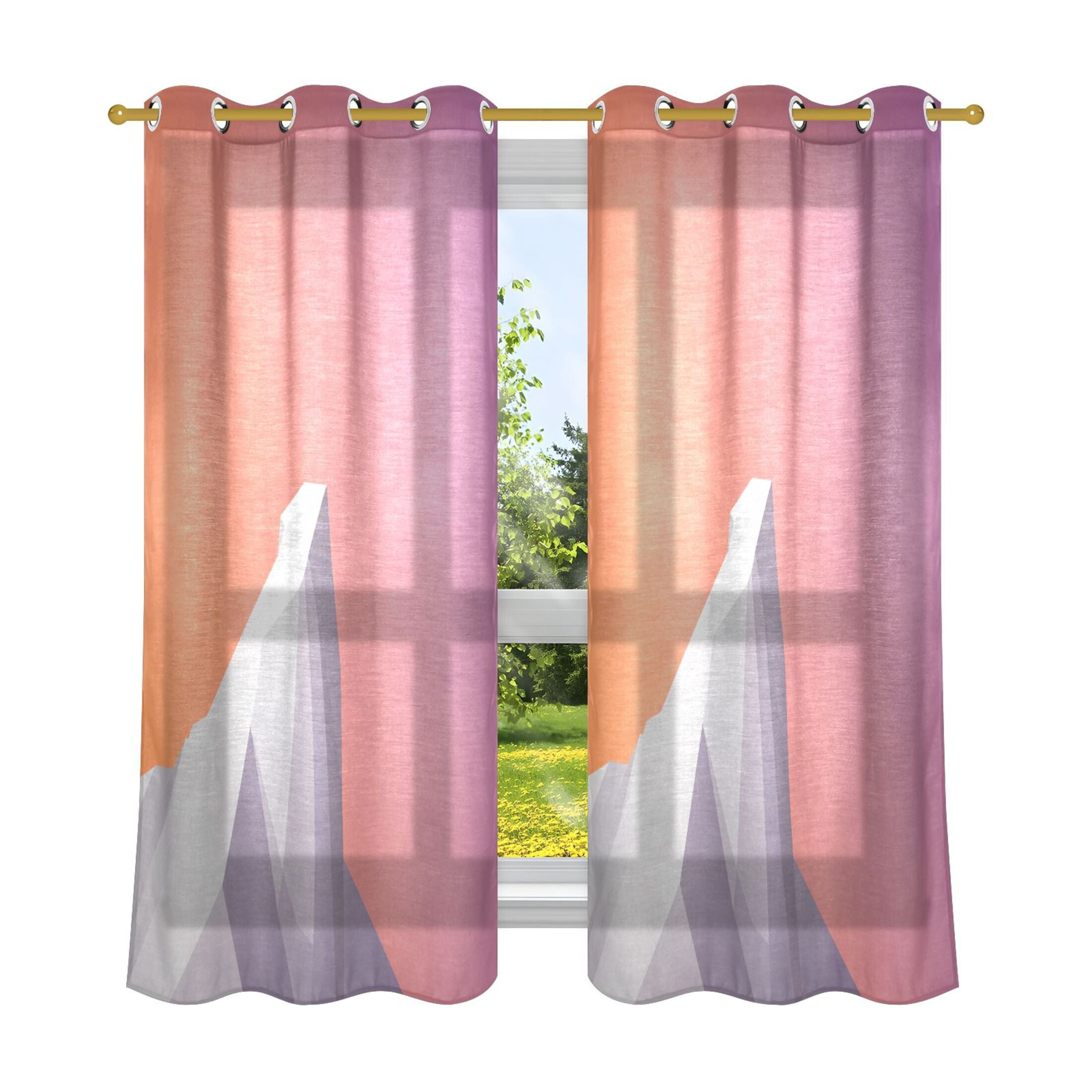 Abstract Mountain Pattern Breathable Sheer Curtains 63x42in Soft Light ...