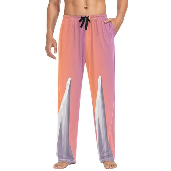 Abstract Mountain Pattern Mens Cotton Pajama Pants Long Staple Lightweight Sleep Bottoms with Pockets Breathable