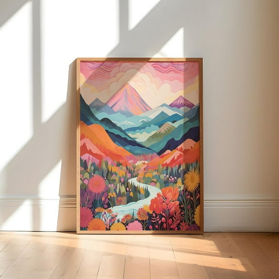 Abstract Mountain Poster, Colorful Wall Art, Living Room Print, Multicolored Painting, Scenery Posters, Mountains Textures Art Wall Art, Modern Wall Decor, 8x12 UNFRAMED