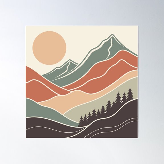 Abstract Mountain Range Design Using Gradients – Modern Geometric Art Poster Wall Art, Modern Wall Decor For Living Room Bedroom, 16x16 UNFRAMED