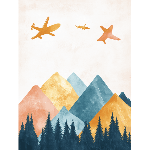 Abstract Mountain Range and Airplane Canvas Wall Art Perfect for Living Room Bedroom Office Bathroom and Kitchen Decor