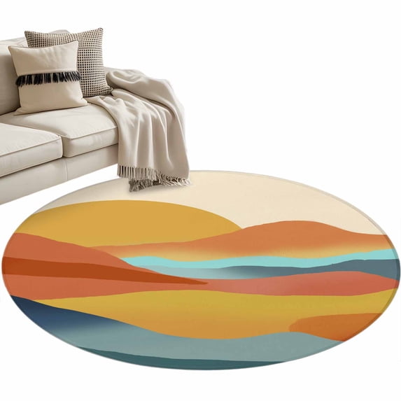 Abstract Mountain Round Rug 3ft Washable Circle Entryway Rugs Non Slip Boho Modern Minimalist Landscape Area Rug Indoor Floor Carpet for Bedroom Kitchen Living Room Home Office Dining Room Nursery