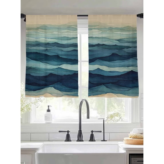 Abstract Mountain Sheer Curtains 45 Inches Long 2 Panels Watercolor Navy Texture Vintage Nature Light Filtering Semi Sheer Window Curtains Drapes for Bedroom Living Room 52"x45"