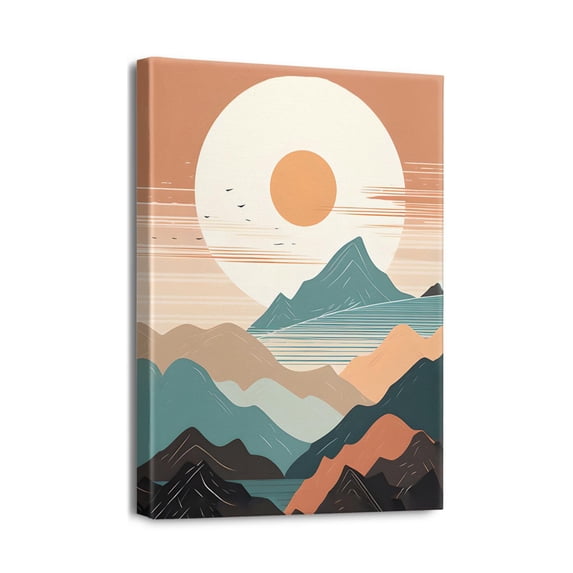 Abstract Mountain Sun Wall Decor Modern Bathroom Decor for Office Bedroom Kitchen Dining Room 12x16 Inch