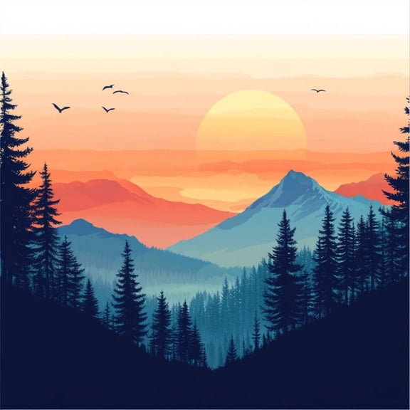 Abstract Mountain Sunset Tree Scene DIY 5D Diamond Art Painting by Number Kits for Adults Paint with Full Drill Round Diamond Gems Painting Art Craft for Home Wall Decoration 13.8x13.8in