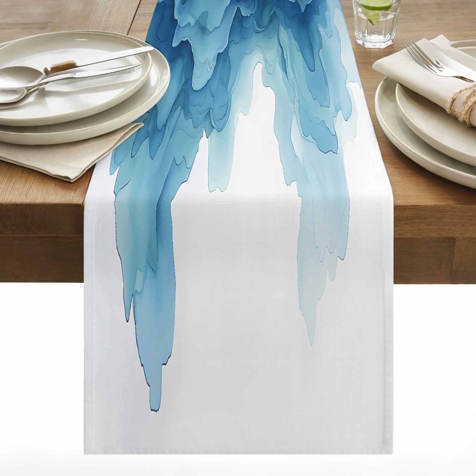 Abstract Mountain Table Runner 13x120 inch Watercolor Blue Color Block ...