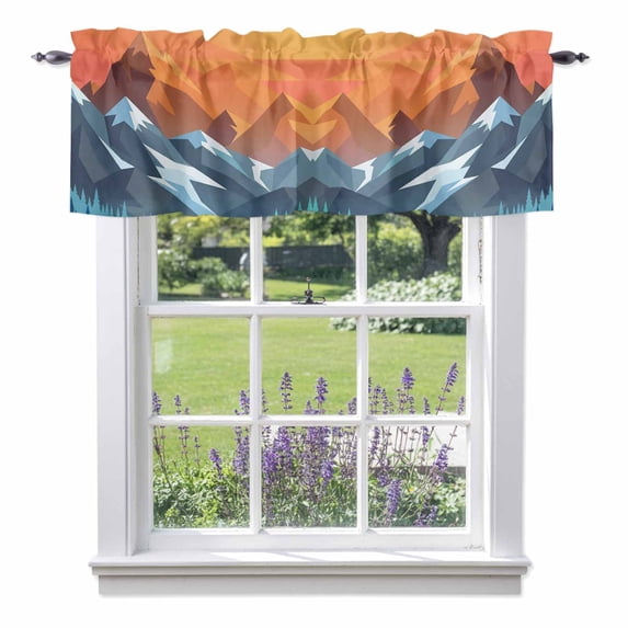 Abstract Mountain Valance Curtain for Windows Blue Navy Forest Tree Sunset Modern Rod Pocket Curtain Valances Short Window Treatments Panels for Kitchen Bathroom Laundry Room Basement 56 x 16 Inch