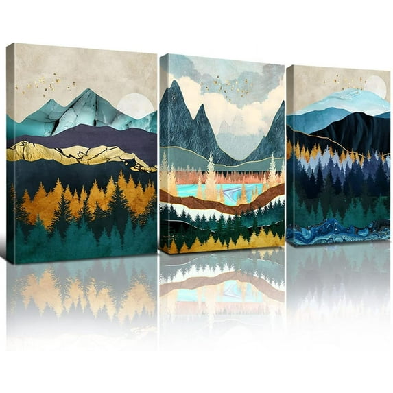 Abstract Mountain Wall Decor Boho Wall Art for Living Room Nature Landscape Pictures Forest Canvas Wall Art Bedroom Bathroom Home Decoration Watercolor Nordic Painting Modern Artworks 12x16" 3 Pcs/Set