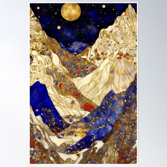 Abstract Mountains And Moon Poster Wall Art, Modern Wall Decor, 12x18 UNFRAMED