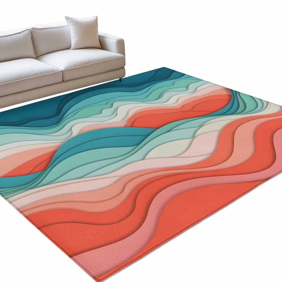Abstract Mountains Area Rugs 5x8ft Red Green Gradient Color Blocks Modern Floor Rug Non Slip Low Pile Ultra Soft Throw Carpet for Entryway Indoor Entrance Kitchen Bathroom
