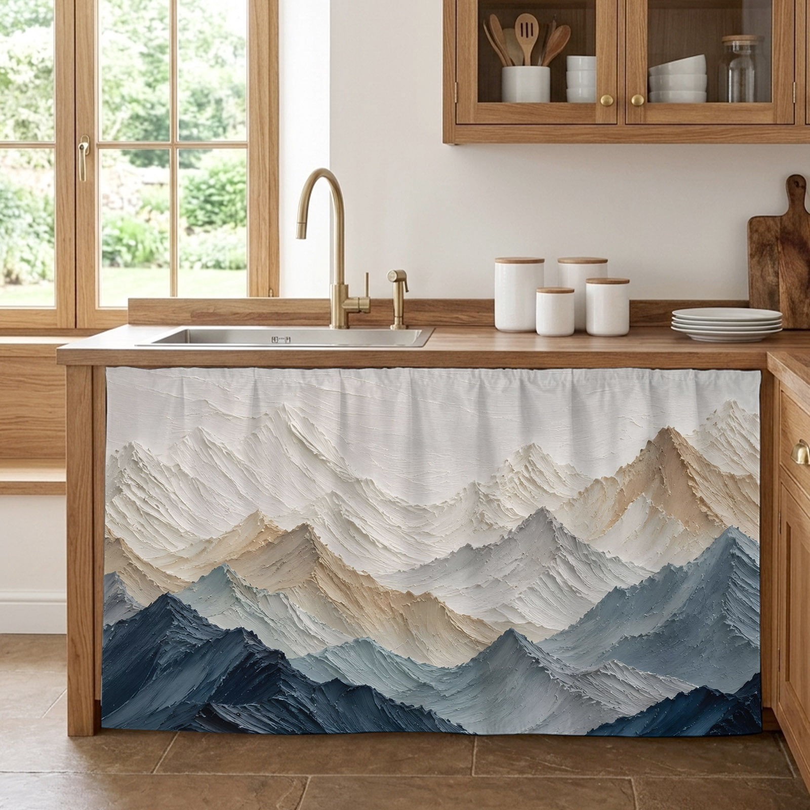 Abstract White Shelf Abstract Mountains Cabinet Curtains 32