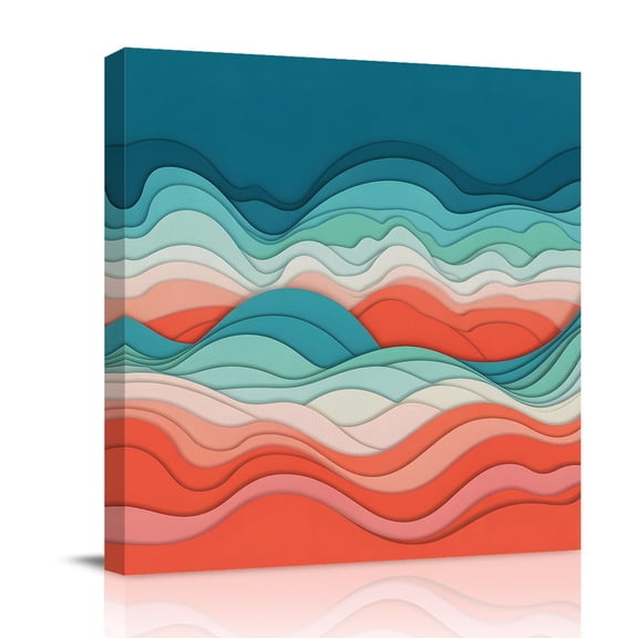 Abstract Mountains Canvas Wall Art for Living Room, Red Green Gradient Color Blocks Modern Poster Print Painting for Bedroom Office Home Decoration Wall Pictures Prepare To Hang 8"x8"