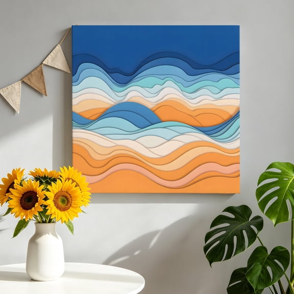 Abstract Mountains Canvas Wall Art, Orange Blue Gradient Color Blocks Modern Framed Canvas Wall Decor Picture Print Artwork Decorations for Living Room Office Ready to Hang 8" x 8"