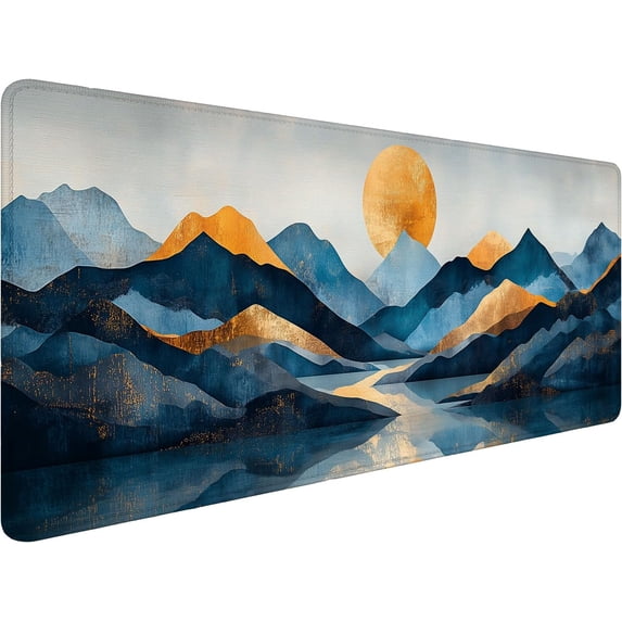 Abstract Mountains Desk Mat Golden Blue Vintage Golden Sun XL Mouse Pad Large Mousepad Extended Laptop Keyboard Mat Gaming Desk Pad Mouse Mat 31.5"x11.8" Office Computer Keyboard Laptop Home