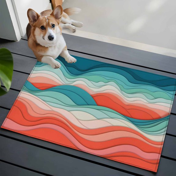 Abstract Mountains Front Door Rugs 2x3 ft Red Green Gradient Color Blocks Modern Small Rug for Entryway Non Slip Washable Bathroom Door Mat Absorbent Floor Mat for Indoor Entrance