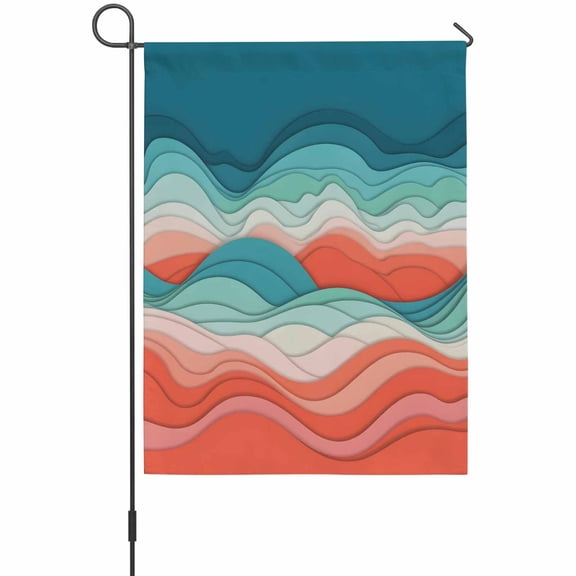 Abstract Mountains Garden Flag 12 x 18 Inches, Red Green Gradient Color Blocks Modern Weather Proof Outdoor Patio Flags Double Sided Small Garden Decoration for Yard Outside Home