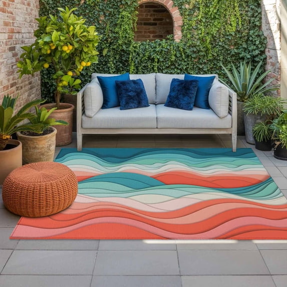 Abstract Mountains Indoor Outdoor Rugs 6x9 Ft, Red Green Gradient Color ...