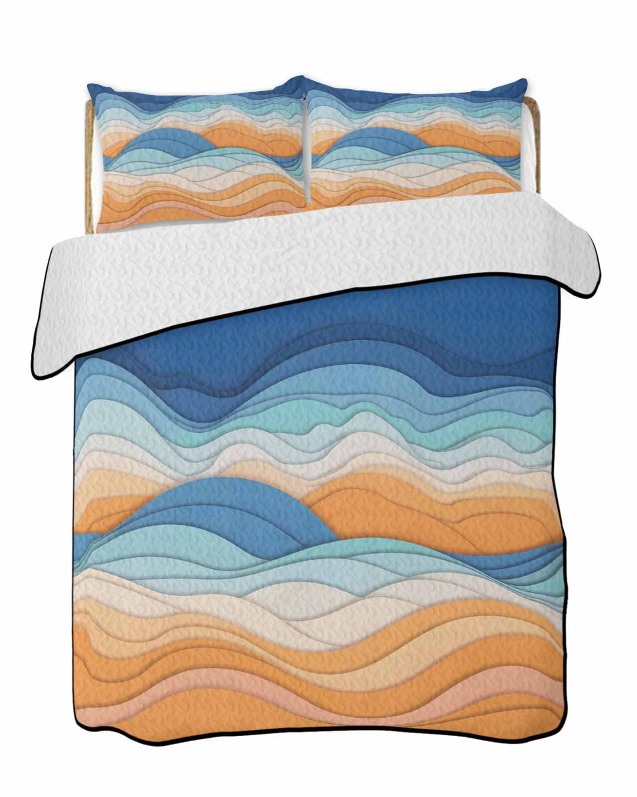 Abstract Mountains Quilts Bedding Set Twin Size Orange Blue Gradient ...