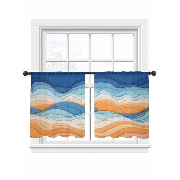 Abstract Mountains Sheer Curtains 2 Panels Set Orange Blue Gradient Color Blocks Modern Sheer Window Curtains Light Filtering Rod Pocket Voile Drapes for Bedroom Living Room 52"x54"