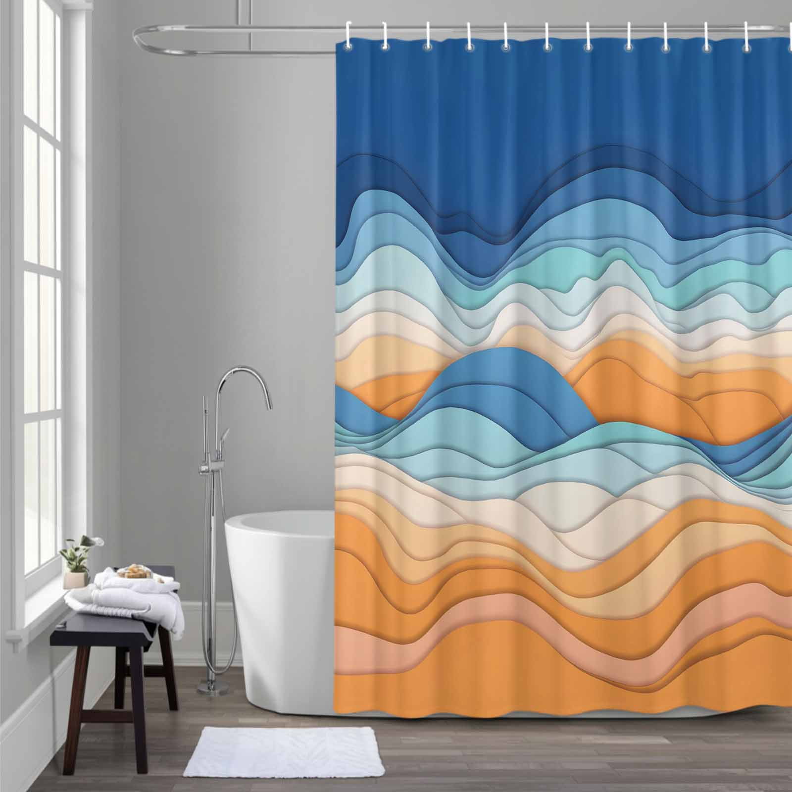 Abstract Mountains Shower Curtain for Bathroom Decor, Orange Blue ...