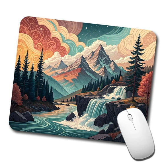 Abstract Mountains Waterfalls Landscape Mouse Pad Low Profile Gaming Mat