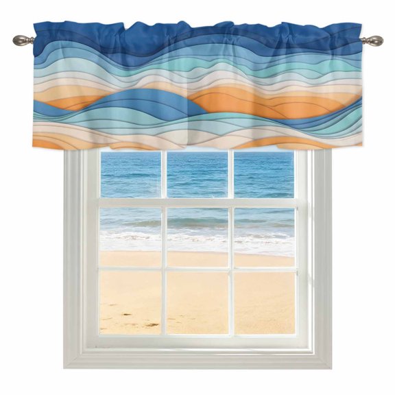 Abstract Mountains Window Valance for Kitchen, Orange Blue Gradient Color Blocks Modern Rod Pocket Short Curtain for Small Windows, Light Filtering Decorative Valance, 60 x 18 Inch
