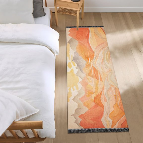 Abstract Mountains and Sun Runner Area Rug 2x6 Soft Non-Slip Washable Bedside Carpet for Hallway Bedroom Living Room Home Decor
