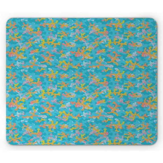 Abstract Mouse Pad, Camouflage Inspired Print Natural Shapes with Dots, Rectangle Non-Slip Rubber Mousepad, Sea Blue Multicolor, by Ambesonne