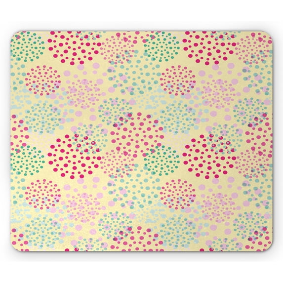 Abstract Mouse Pad, Little Flower Shaped Dots Creative Circles in Various Colors Happiness Art Design, Rectangle Non-Slip Rubber Mousepad, Multicolor, by Ambesonne
