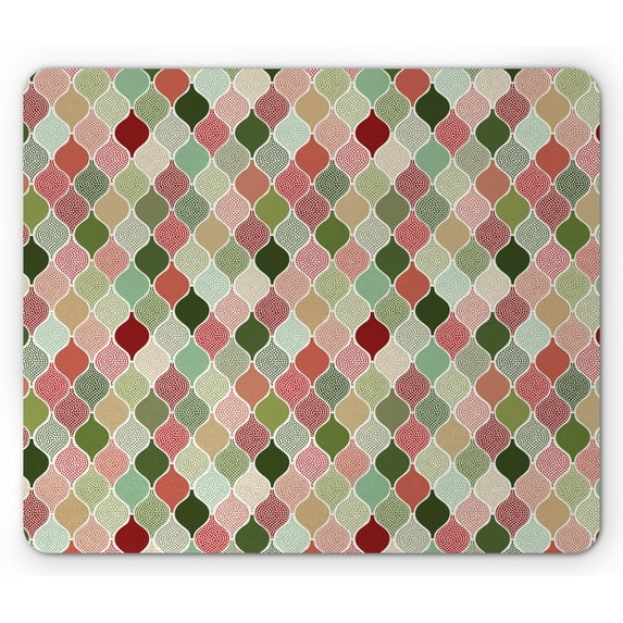 Abstract Mouse Pad, Middle Eastern Style Traditional Geometric Shapes with Inner Dots Artisan Motif, Rectangle Non-Slip Rubber Mousepad, Multicolor, by Ambesonne