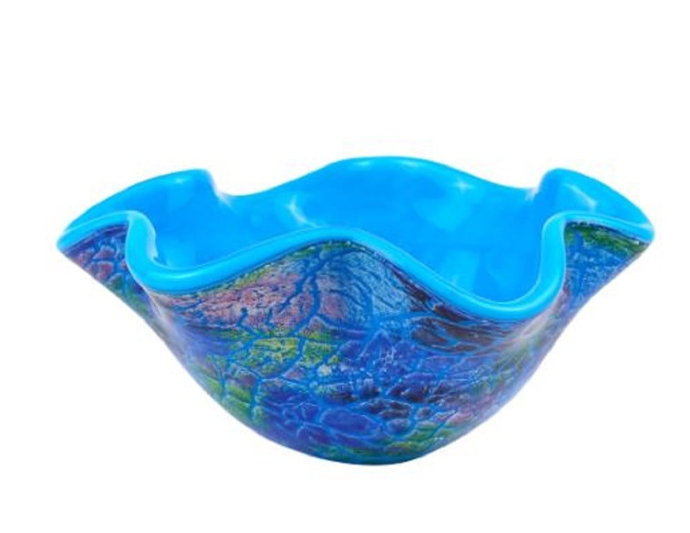 Handcrafted 9" Blue Abstract Glass Centerpiece Bowl