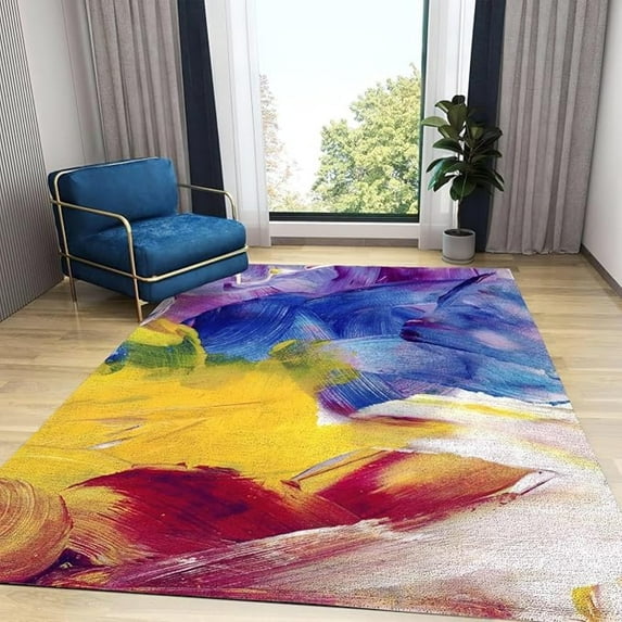 Abstract Multi Color Graffiti Art Area Rug, Vintage Hand-Painted Oil Painting Art Indoor Non Slip Bedroom Rug, Machine Washable Durable Carpet For Sofa Living Room Mat Home Decor 4x6ft