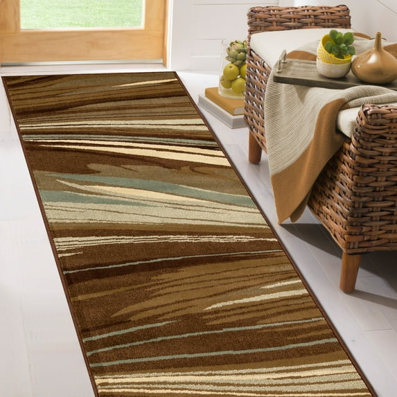 Abstract Multi-Colored Power-Loomed Indoor Runner, 2' 7" x 8, Taupe