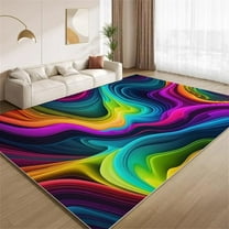 Abstract Multicolor Art Rug 2x3ft Area Rugs Retro Colorful Distorted Stripes Rugs Non Slip Low Pile Indoor Throw Carpet for Living Room Bedroom Gameroom Study Office Entrance Foyer
