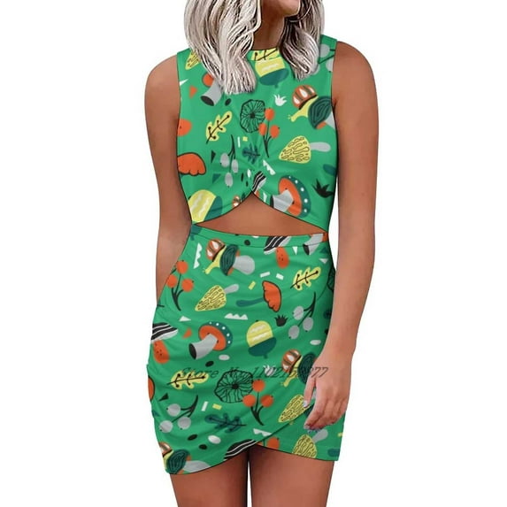 Abstract Mushroom Loose Pocket Dress Print Short Sleeve Dresses V-Neck Dress Abstract Mushroom Forest Berry Natural Snail