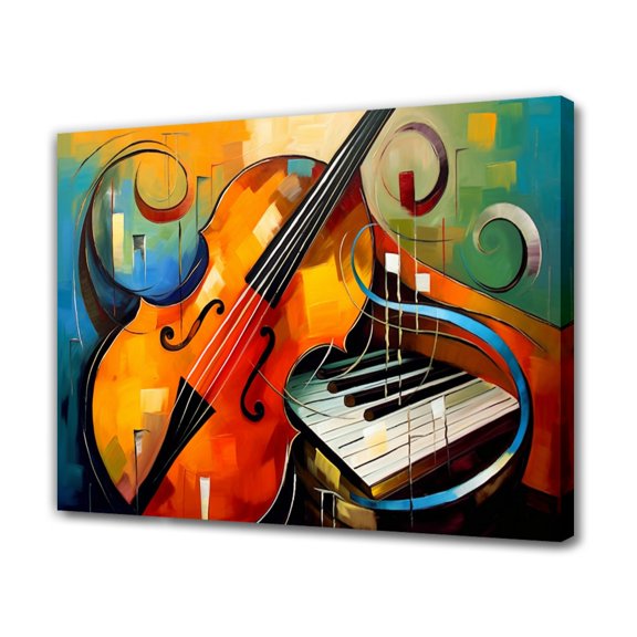 Abstract Music Background With Cello And Piano Digital Painting Canvas Poster Bedroom Decor Sports Landscape Office Room Decor Gift,Frame-style,20x30inch(50x75cm)