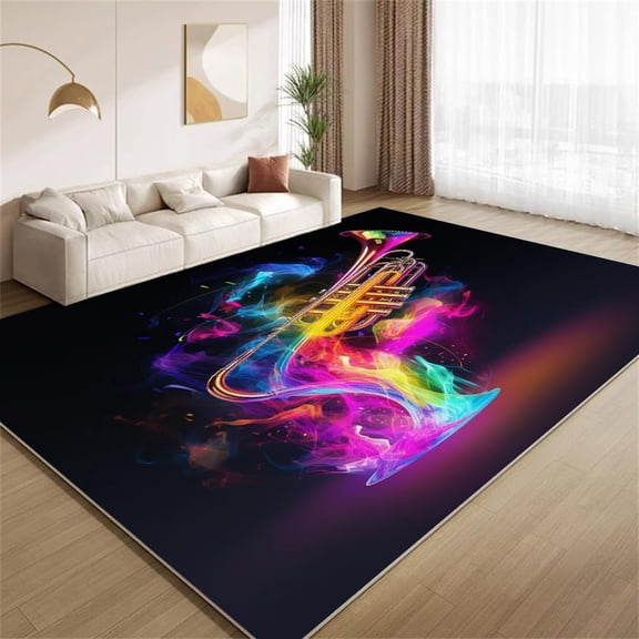 Abstract Music Horn Area Rugs, Psychedelic Carpet, Washable Non Slip Low Pile Soft Rug for Entryway Living Room Bedroom Decor Mat 2ftx3ft