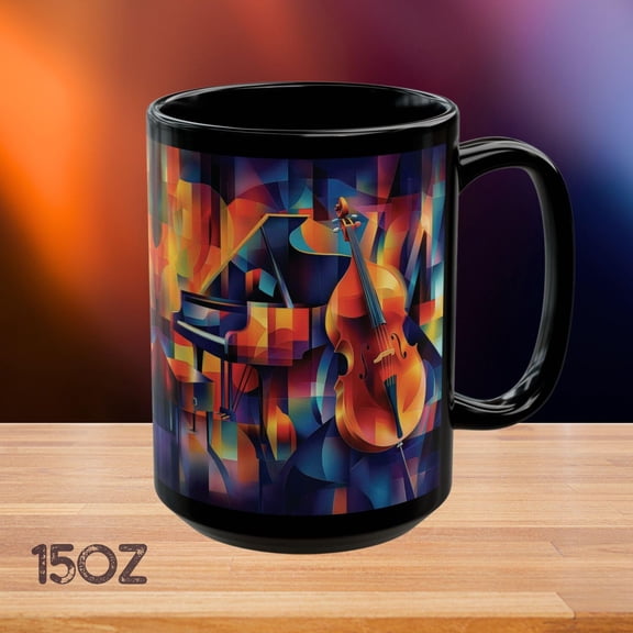 Abstract Music Mug, Colorful Piano & Cello Coffee Cup, Modern Art Mug, Jazz Lover Gift, Artist Coffee Mug