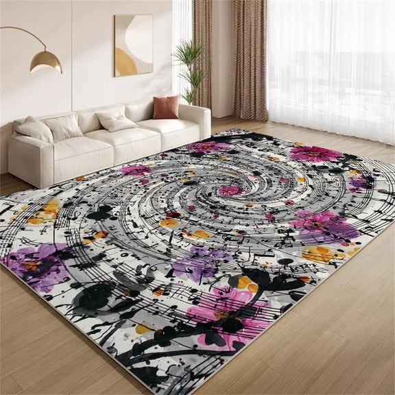 Abstract Music Notes Area Rugs, Graffiti Watercolor Carpet, Washable Non Slip Low Pile Soft Rug for Bedroom Living Room Decor Mat 3ftx5ft