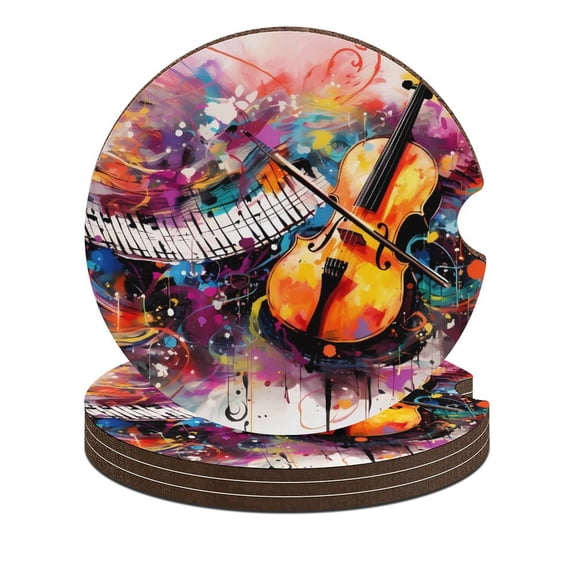 Abstract Music Notes Car Coasters for Drinks with A Finger Notch for Easy Removal Cup Holder Coaster Cup Mat Car Interior Accessories 4PCS