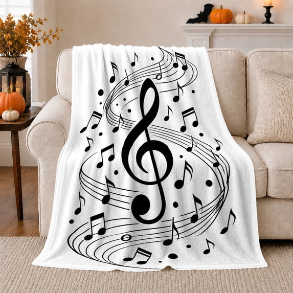 Abstract Musical Note Treble Clef Composition, Dramatic Artistic Scene, Warm Flannel Blanket for Office and Dorm, Art Lovers Graduation Gift, Artistic Home Decor